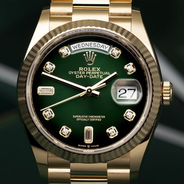 ROLEX Day-Date 40mm Green Ombre Diamond Dial Yellow Gold President Automatic Men’s Watch 128238 - Image 6