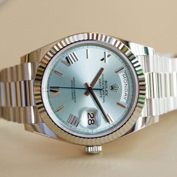 Rolex Oyster Perpetual Day-Date President 40mm in Platinum with Ice-Blue Dial Men's Watch 228236-0012 New - Image 7