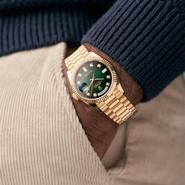 ROLEX Day-Date 40mm Green Ombre Diamond Dial Yellow Gold President Automatic Men’s Watch 128238 - Image 10