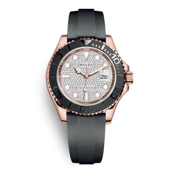 Yacht Master 1 Golden Diamond Dial Rubber Strap 40mm - Image 11