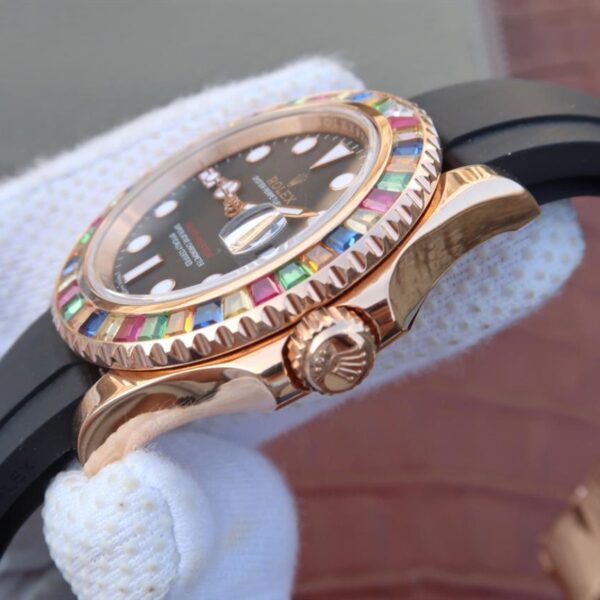 Yacht-Master 1 Golden Diamond Bezel Black Dial Rubber Strap 40mm - Image 5