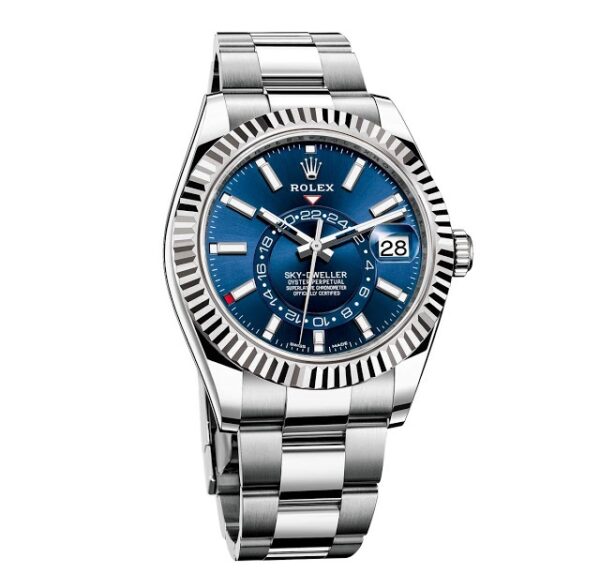 Sky-Dweller Blue Dial Steel White Gold Mens Watch 326934