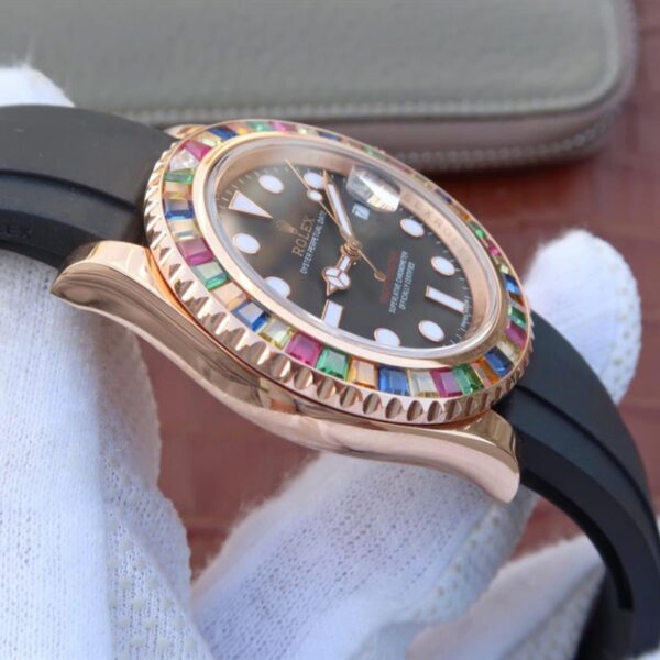 Yacht-Master 1 Golden Diamond Bezel Black Dial Rubber Strap 40mm - Image 6