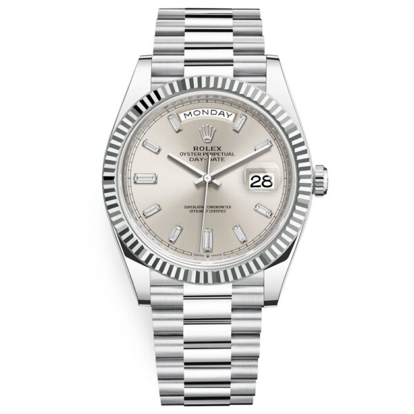 Rolex Day-Date 228236 Silver Diamond Dial 40mm Platinum Men’s Watch