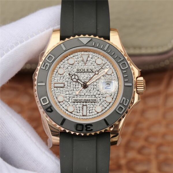 Yacht Master 1 Golden Diamond Dial Rubber Strap 40mm - Image 10