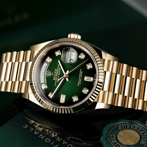ROLEX Day-Date 40mm Green Ombre Diamond Dial Yellow Gold President Automatic Men’s Watch 128238 - Image 3