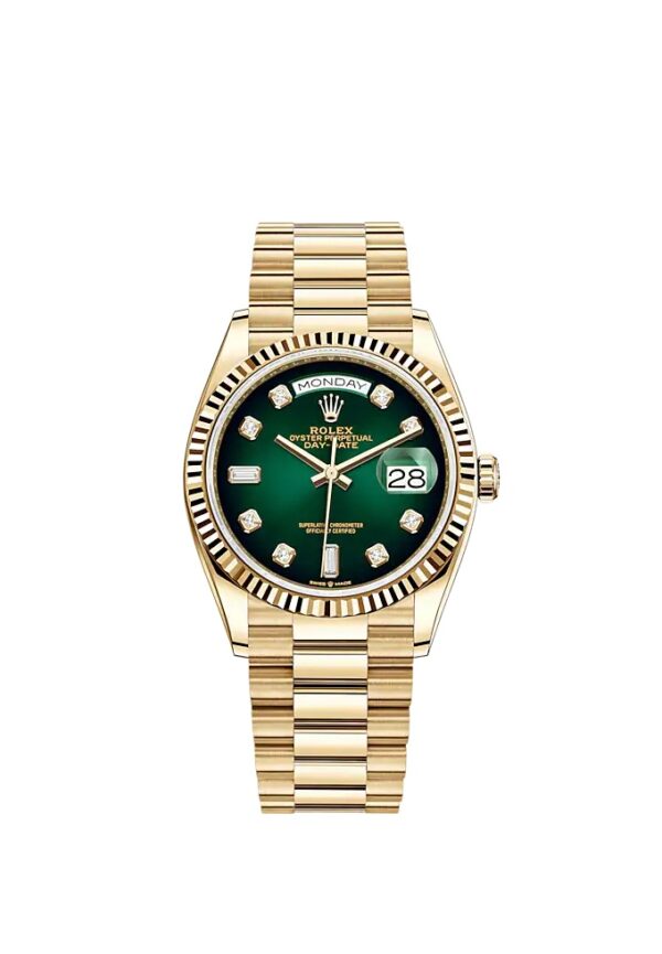 ROLEX Day-Date 40mm Green Ombre Diamond Dial Yellow Gold President Automatic Men’s Watch 128238 - Image 4